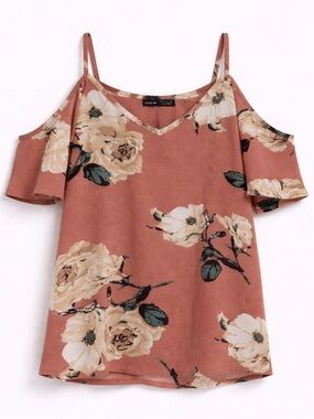 SHEIN Cold Shoulder Floral Blouse Size M Pink
